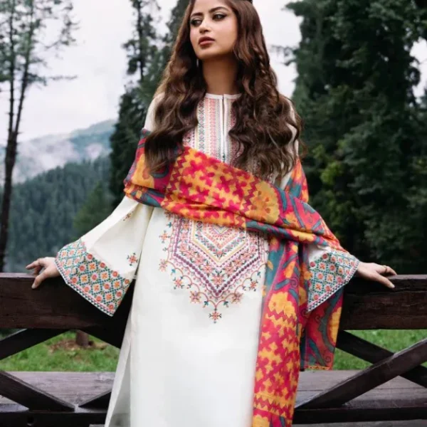 3 Piece Unstitched Embroidered Pure Lawn | Maria B