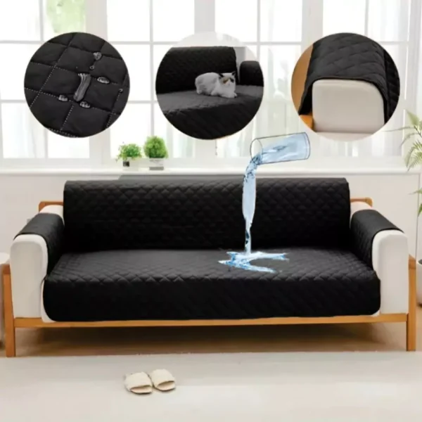 BLACK WATERPROOF QUILTED SOFA COVER