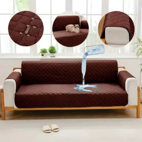 DARK BROWN WATERPROOF QUILTED SOFA COVER