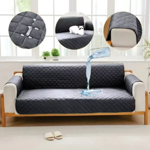 DARK GREY WATERPROOF QUILTED SOFA COVER