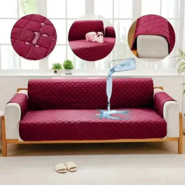 MAROON WATERPROOF QUILTED SOFA COVER